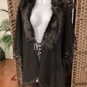 Faux Fox Fur Trim Collar Cape Sweater (PREOWNED/PRELOVED)